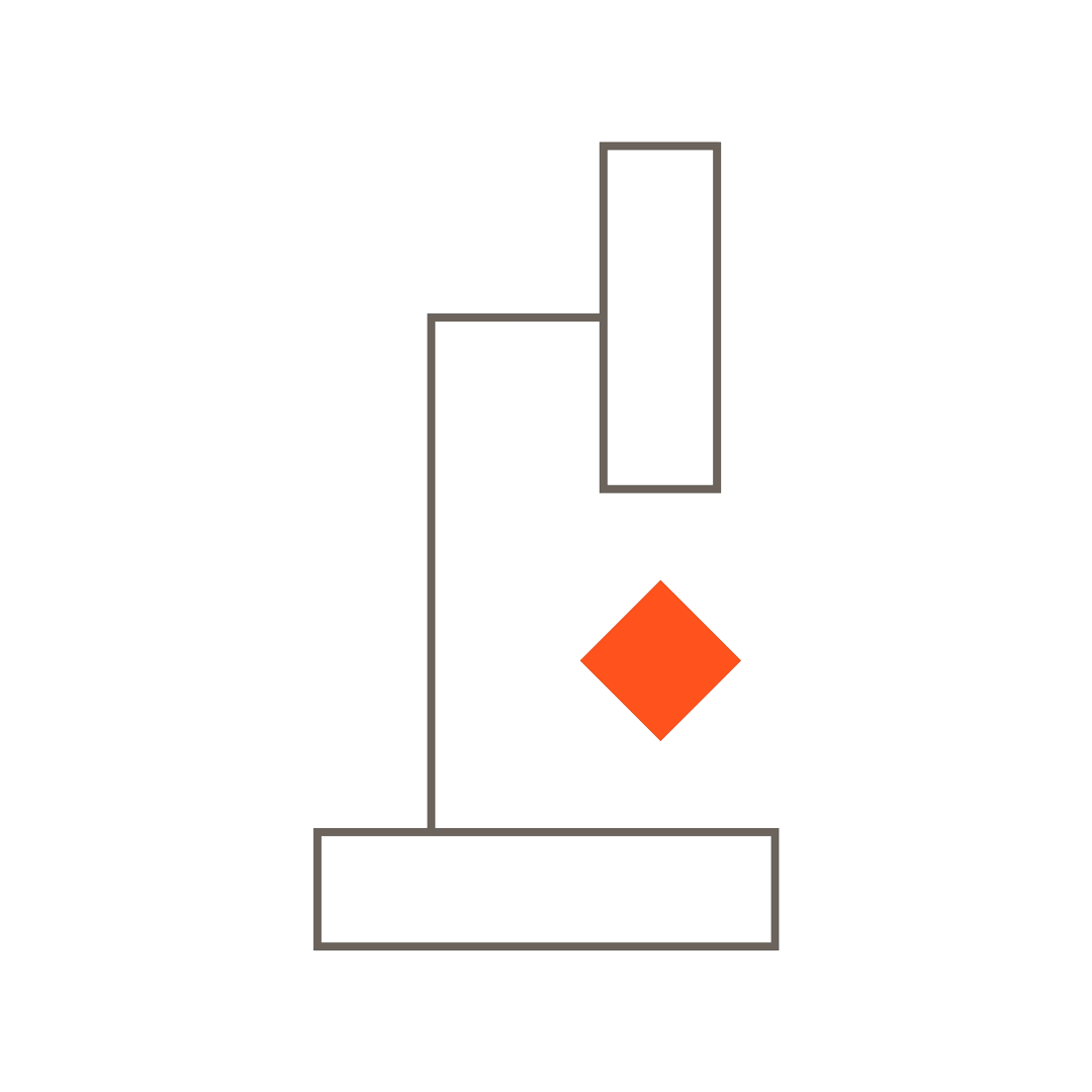 A simple line drawing with three rectangles and one orange diamond arranged vertically, connected by lines, on a white background.