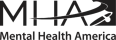 Mental Health America logo with large “MHA” letters, a swoosh and abstract figure, and the text “Mental Health America” below.